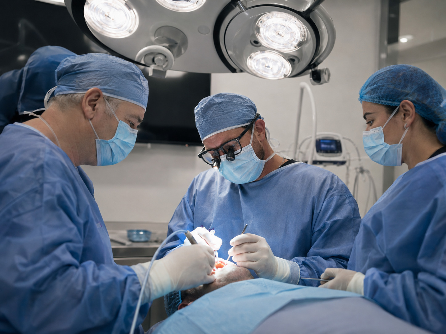 equipo de cirujanos colocando implantes dentales en massident leganes