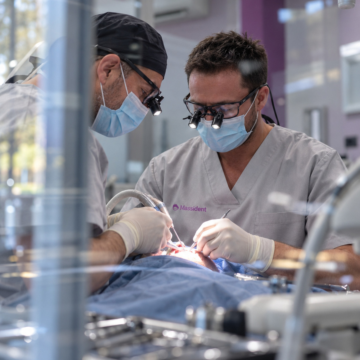 Cirujano colocando un implante dental en massident leganes
