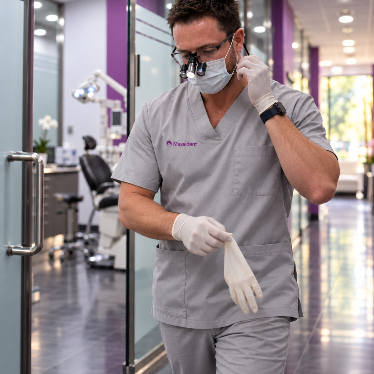 cirujano en clinica dental massident Leganés de camino al gabinete de cirugía